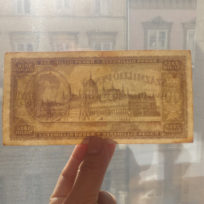 1946 Hungary Banknote 100 Million Pengő Hyperinflation WWII Collectible Money XF