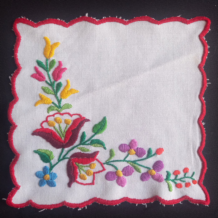 Vintage Hungarian Kalocsa Doily Square Napkin Traditional Textile 1970-80s