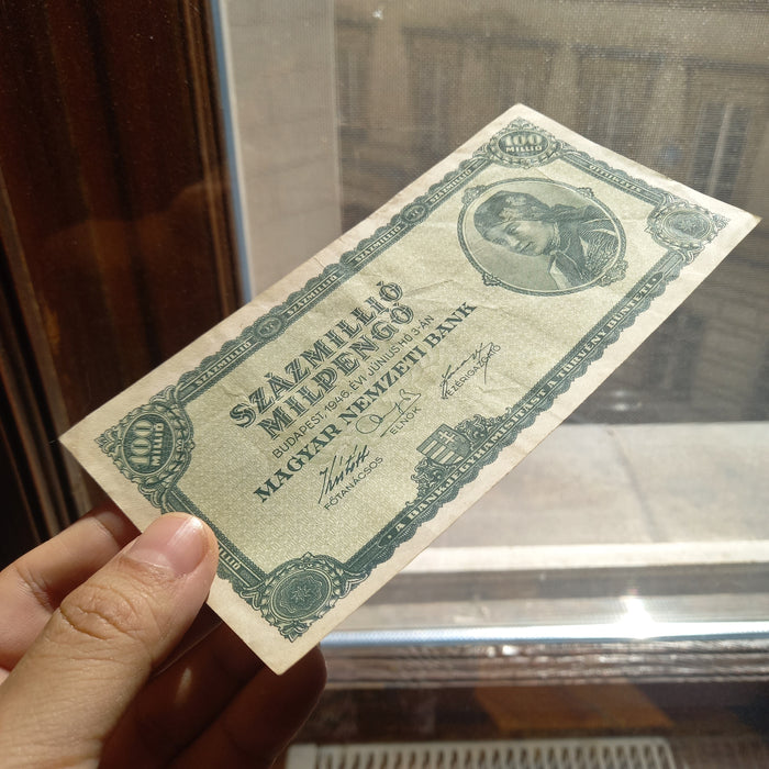 Vintage Banknote 1946 Hungary Százmillió Milpengő Premium 100 Million Hyperinflation Money XF