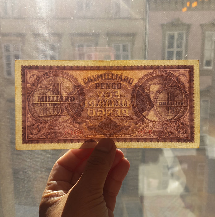 1946 Hungary Banknote One Billion Pengo Historic Europe Paper Money Hyperinflation XF