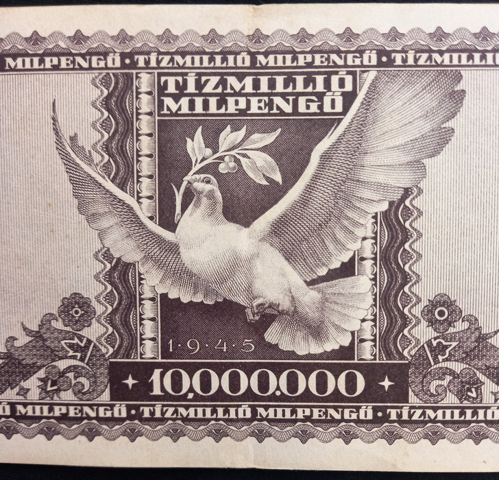 1946 Hungary Banknote Ten Million Milpengo 10 Trillion Pengo WWII Currency AU