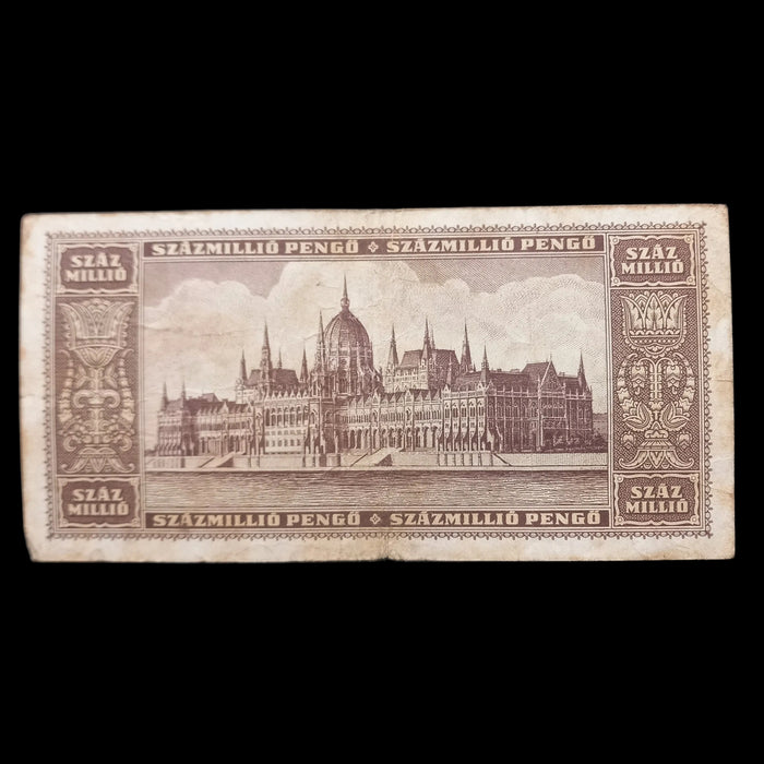 1946 Hungary Banknote 100 Million Pengo Antique Horizon of Parliament Bill