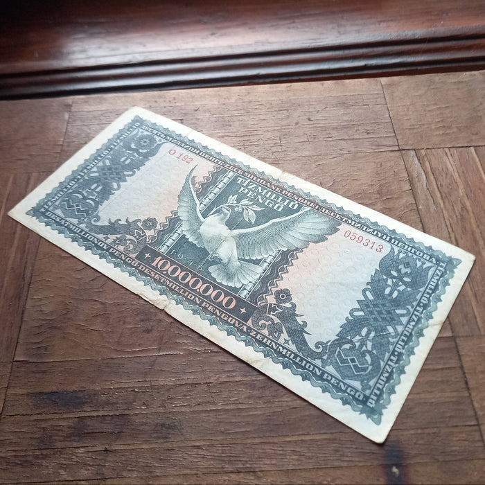 1945 Hungary Banknote 10 Million Pengő Dove Wings Fractured Peace WWII Era Money
