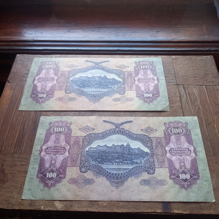 1930 Hungary Banknote 100 Pengo Pair Vibrant Purple E-Series Old World Money