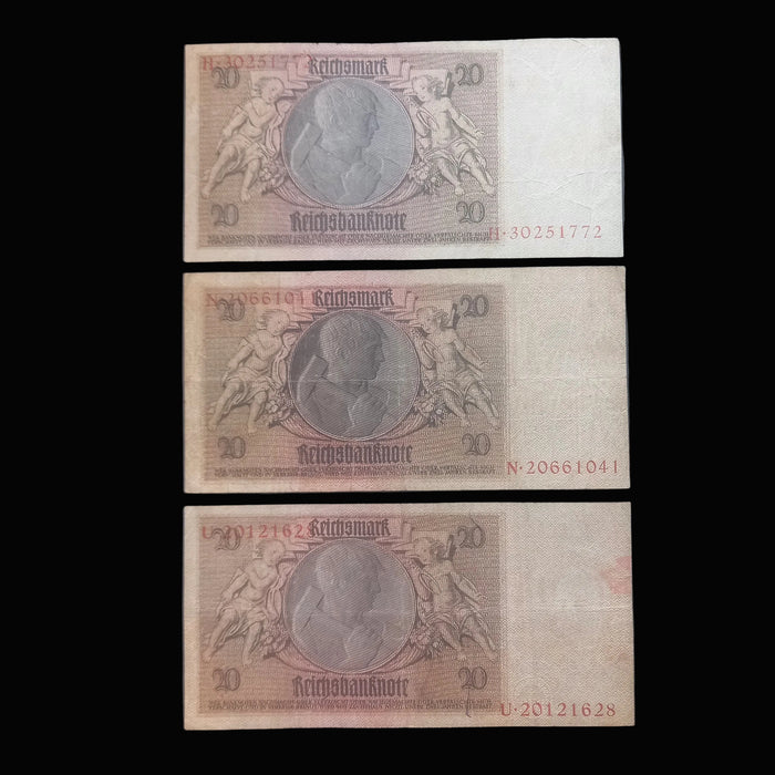 Antique Banknote 1929 Germany 20 Reichsmark Pre-WWII Historical 3pc Set Money Europe