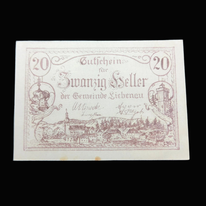 Antique Banknote 1920 Austria Liebenau Notgeld Emergency Money 20 Heller Variant Pair
