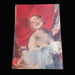 Vintage-style ephemera page with a stylized illustration of a woman against a red background from Hungarian book A Pesti Hirlap Vasarnapja 1930