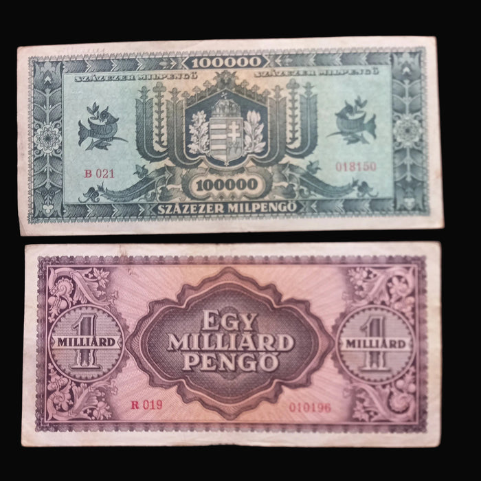 Vintage Banknote 1945-46 Hungary Pengő Premium 5pc Set Million Billion Trillion Milpengo Money