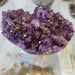 Close-up of a purple crystal formation on a reflective surface with blurred background