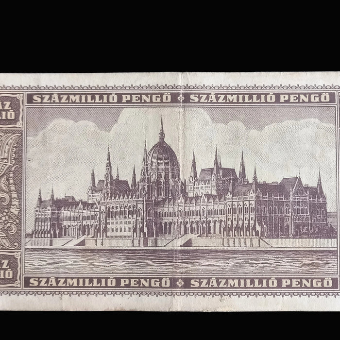 Vintage Banknote 1946 Hungary 100 Millió Pengő Girl Parliament Hyperinflation Art