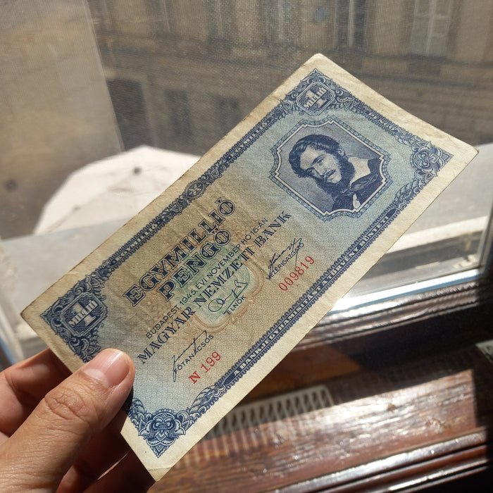 Vintage Banknote 1945 Hungary One Million Pengő 1000000 Hyperinflation Money Lajos Kossuth XF