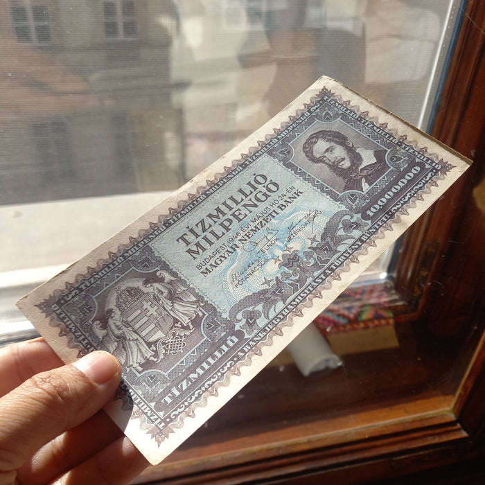 1946 Hungary Banknote Ten Million Milpengo 10 Trillion Pengo WWII Currency AU