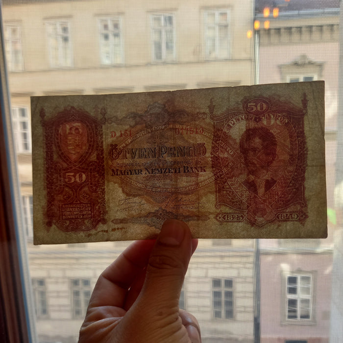 1932 Hungary Banknote 50 Pengo National Poet Sándor Petőfi Portrait Vintage Bill