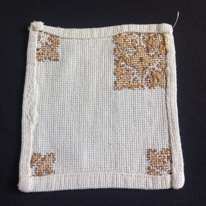 Vintage Hungarian Folk Art Doily Geometric Cross-Stitch Gold Fleur-de-lis 1960s