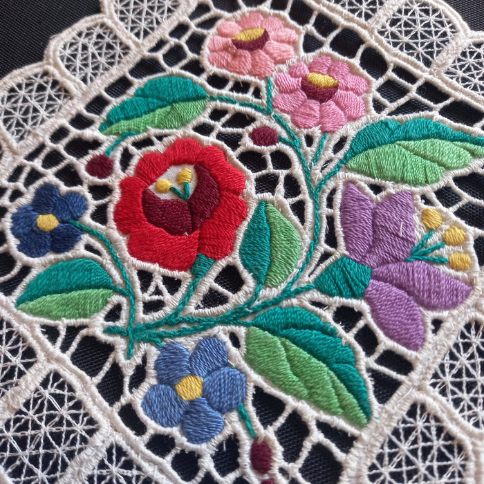 Vintage Hungarian Kalocsa Doily Hand-Stitched European Richelieu Cutwork 1970-80s