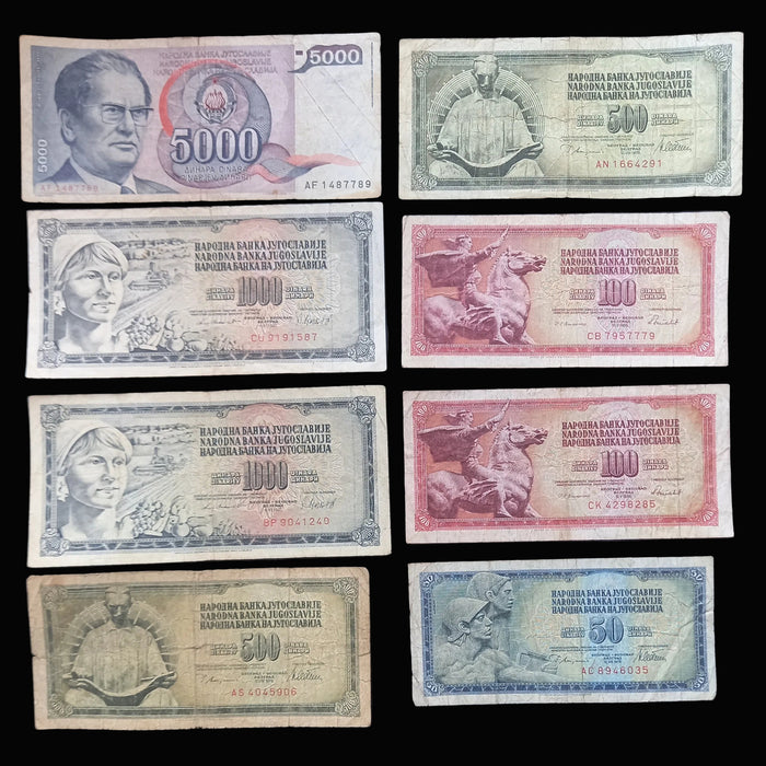 Vintage Banknote 1978-86 Yugoslavia Dinar 50 100 500 1K 5K Tito Socialist Currency 8pc Set