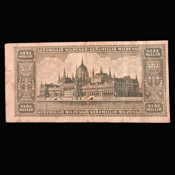 Vintage Banknote 1946 Hungary Százmillió Milpengő 100 Million 100000000000000 Pengő VF