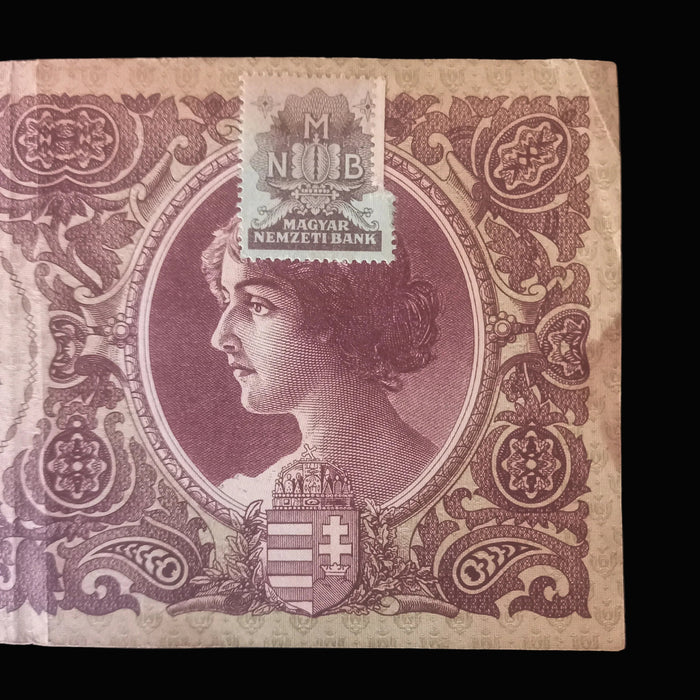 Vintage Banknote 1945 Hungary 10k Pengő MNB Tax Stamp Pair 047047 Repeater Serial WWII