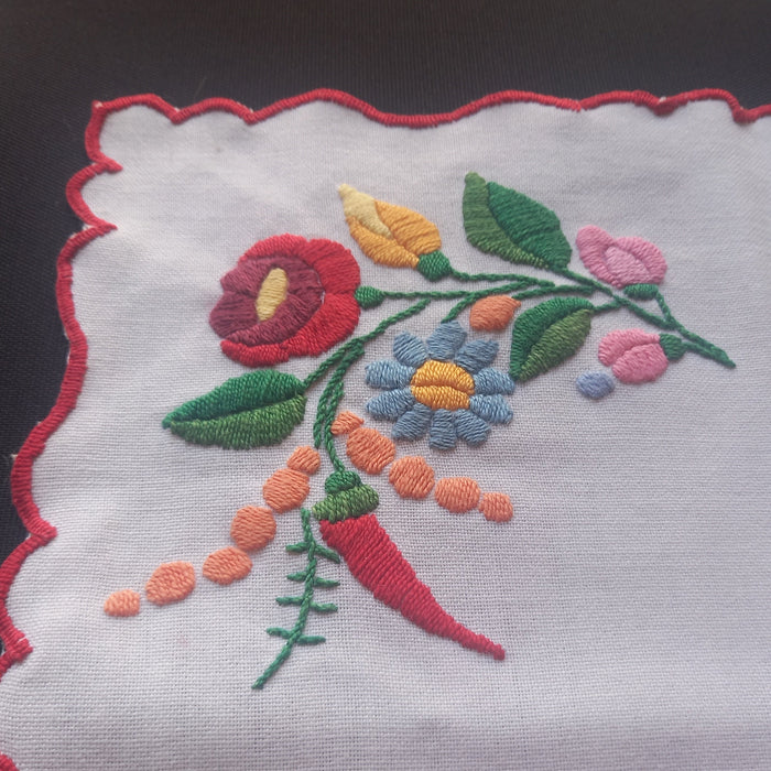 Vintage Hungarian Kalocsai Table Topper & Runner Handmade Set 1970s