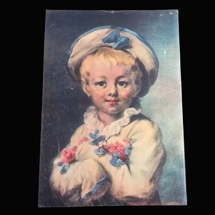 Vintage-style illustration ephemera of a young girl with flowers from Hungarian European 1930s A Pesti Hirlap vasarnapja