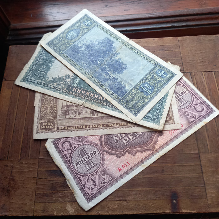 1945-46 Hungary Banknote Pengo Set Post-WWII Hyperinflation Progression Bills