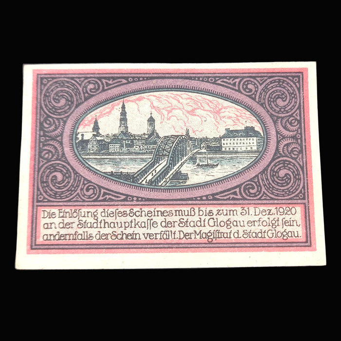 Antique Banknote 1920 Germany Glogau Notgeld Emergency Money 1 & 5 Pfennig Pair UNC