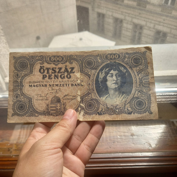 Vintage Banknote Hungary 1945 Ötszáz 500 Pengő Money Rare Spelling Error Variant NЯТЬСОТ