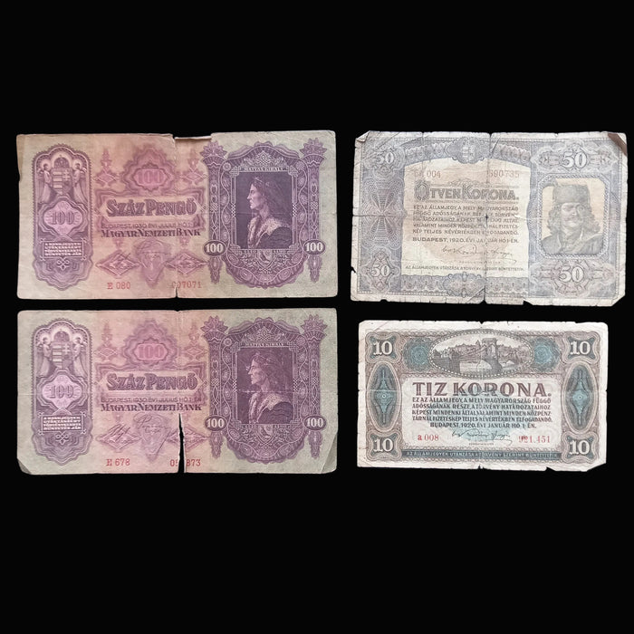 Vintage Banknote 1920-1930 Hungary Korona Pengo Interwar Era Old Money Relic 8pc Set