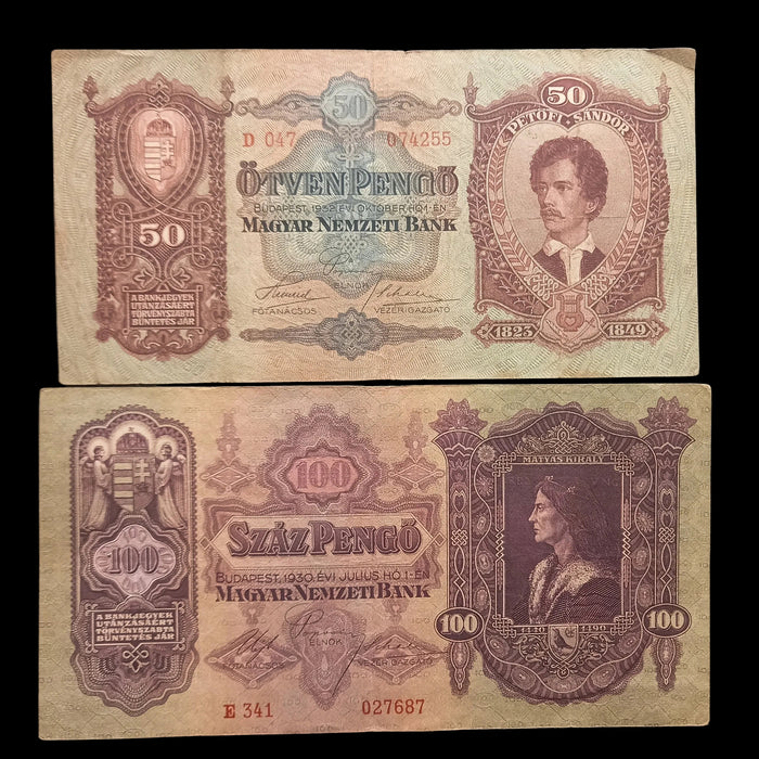 Vintage Banknote 1930-1941 Hungary Pengő 4pc Set 10 20 50 100 Old Paper Money Excellent