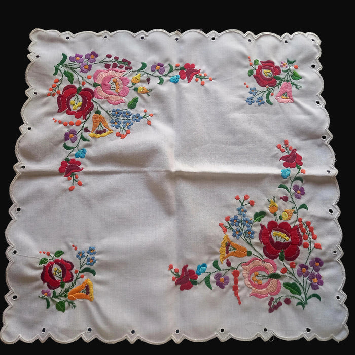 Vintage Hungarian Kalocsai Table Topper Intricate Floral Embroidery 1970s