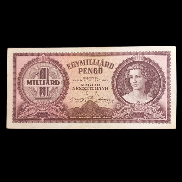 1946 Hungary Banknote One Billion Pengo Historic Europe Paper Money Hyperinflation XF