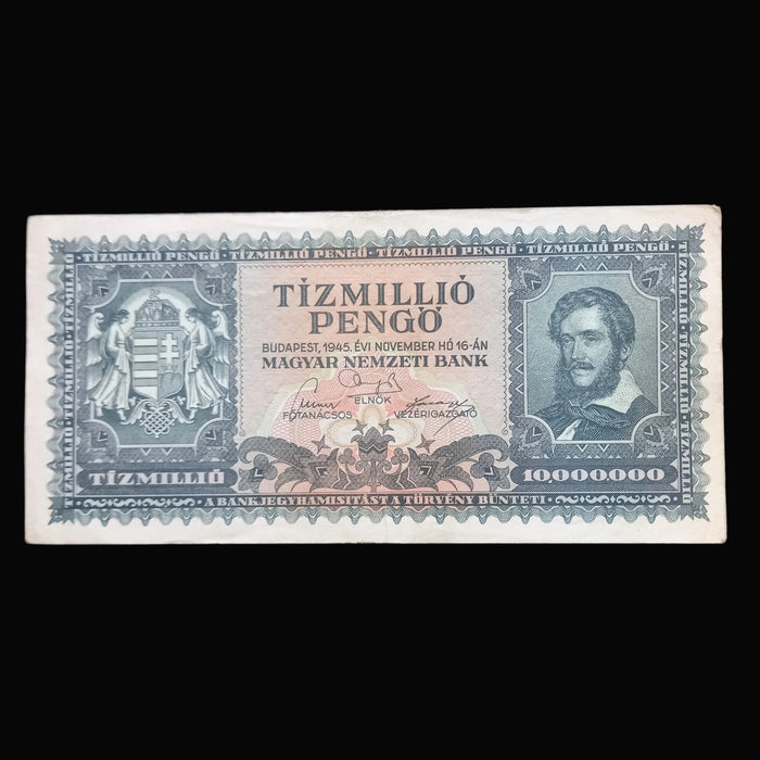 1945 Hungary Banknote 10 Million Pengo Dove of Peace Hyperinflation Money