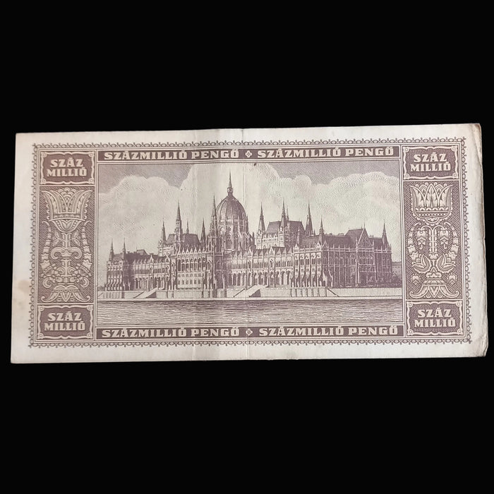 Vintage Banknote 1946 Hungary 100 Millió Pengő Girl Parliament Hyperinflation WWII Crisis