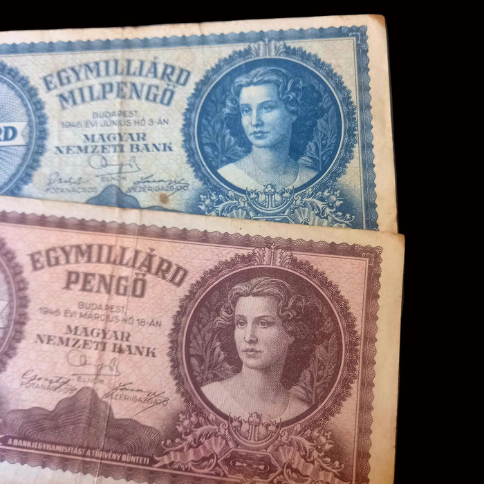 Vintage Banknote 1946 Hungary Egymilliárd Pengő & Milpengő Quadrillion Billion Hyperinflation