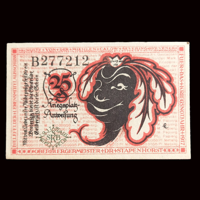 Antique Banknote 1917 Germany WWI Bielefeld 25 Pfennig Smiling Rutabaga Turnip Notgeld