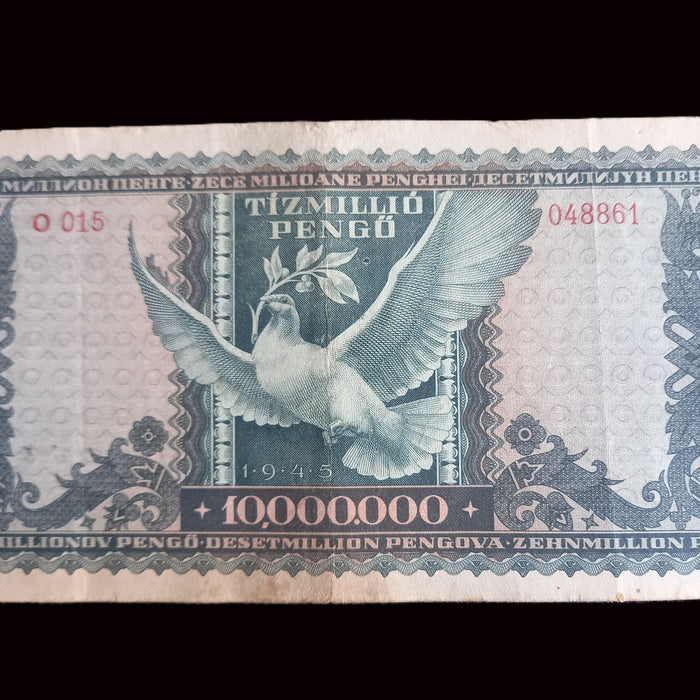 Vintage Banknote 1945 Hungary 10K Stamped, 100K, 10M Pengő Currency Progression Set