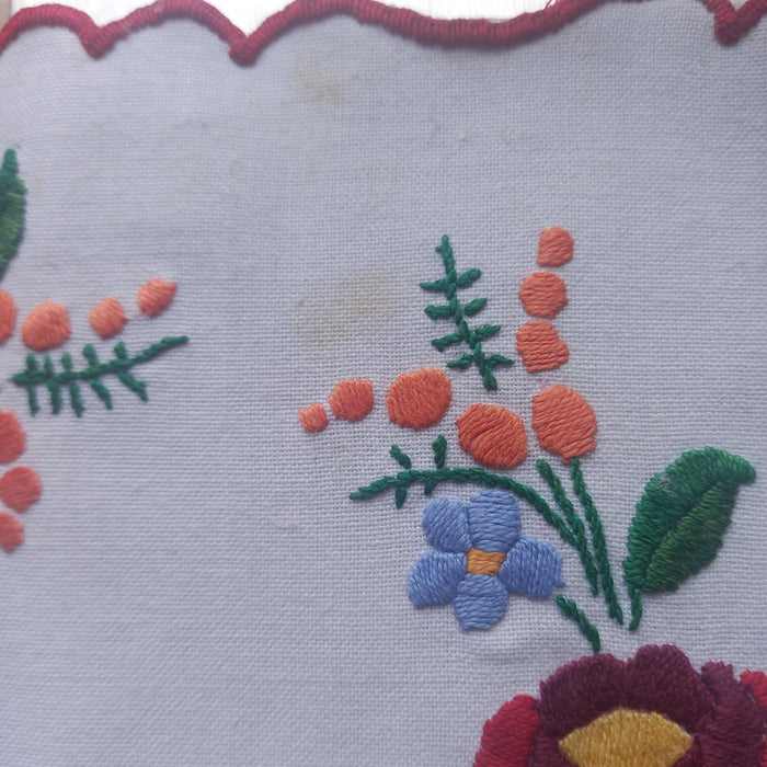 Vintage Hungarian Kalocsai Table Topper & Runner Handmade Set 1970s