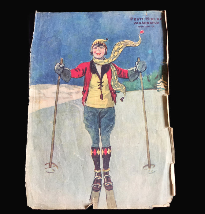 Vintage Ephemera 1930 Winter Ski & Budapest Castle Pesti Hirlap Page Hungarian