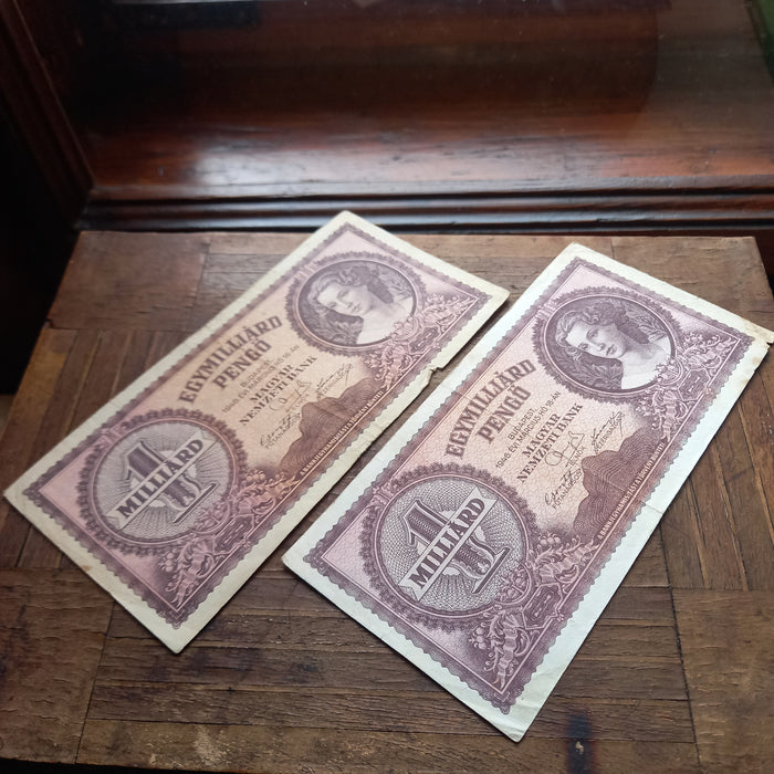 1946 Hungary Banknote 1 Billion Pengo Pair Post WWII Collectible Currency Gift
