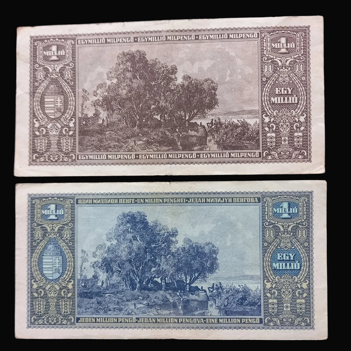 Vintage Banknote 1945-46 Hungary Pengő Milpengő 4pc Set 100 Trillion WWII Hyperinflation Money