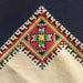 Close-up of a embroidered fabric with geometric pattern, hungarian beregi doily coaster napkin vintage souvenir