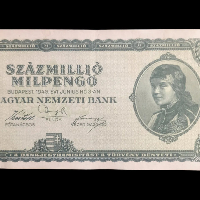 1946 Hungary Banknote One Hundred Million Milpengo Trillion Pengo Bill WW2 AU