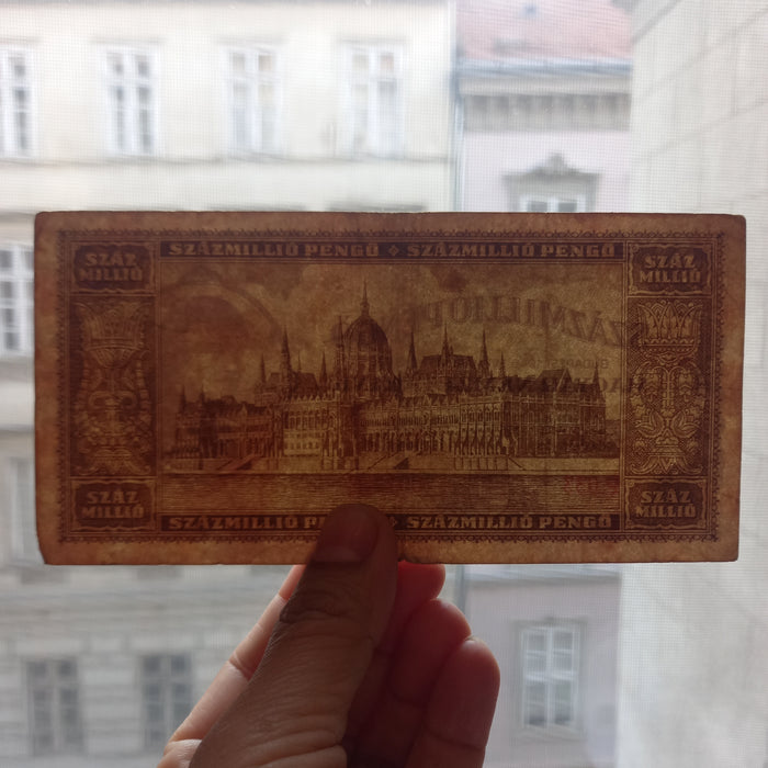 1946 Hungary Banknote 100 Million Pengo Antique Horizon of Parliament Bill