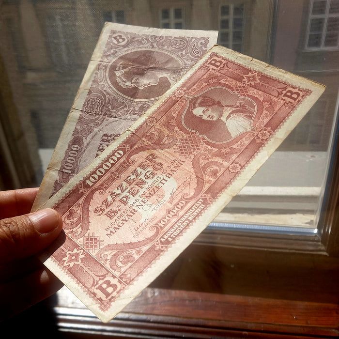 Vintage Banknote 1946 Hungary B-Pengő Set 100 Quadrillion Pengő Hyperinflation Post WWII Money