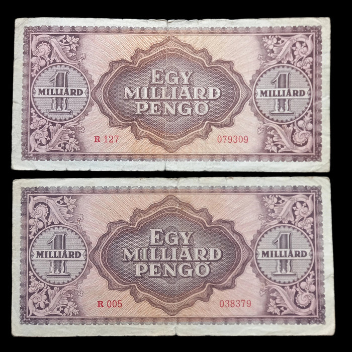 1946 Hungary Banknote Billion Pengo Pair Neoclassic Lady Portrait Money Europe