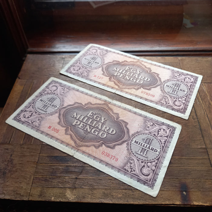 1946 Hungary Banknote Billion Pengo Pair Neoclassic Lady Portrait Money Europe