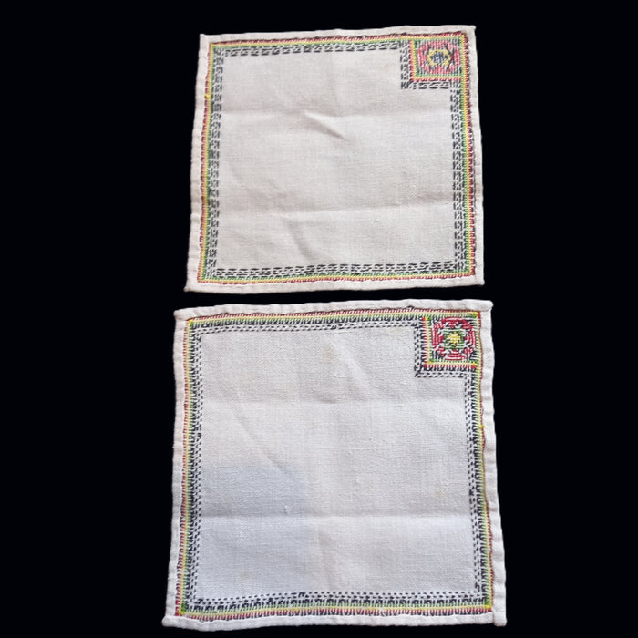 Vintage Hungarian Folk Art Doilies 2 Geometric Handmade Mid-Century Textile 1960s