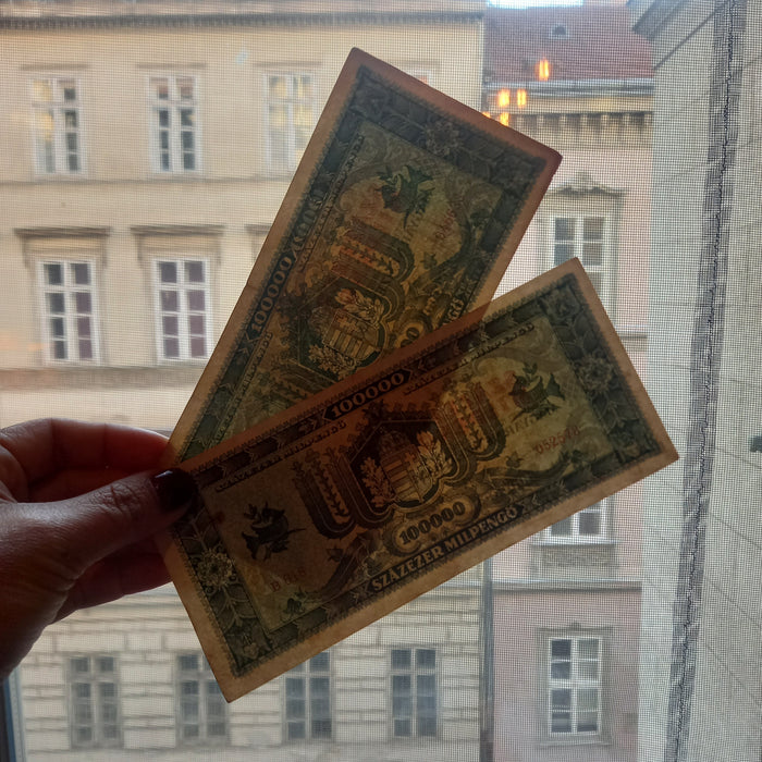 1946 Hungary 100,000 Milpengő Banknote Pair Matching B-Series Hyperinflation Currency
