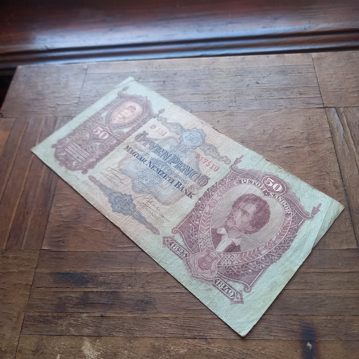 1932 Hungary Banknote 50 Pengo National Poet Sándor Petőfi Portrait Vintage Bill