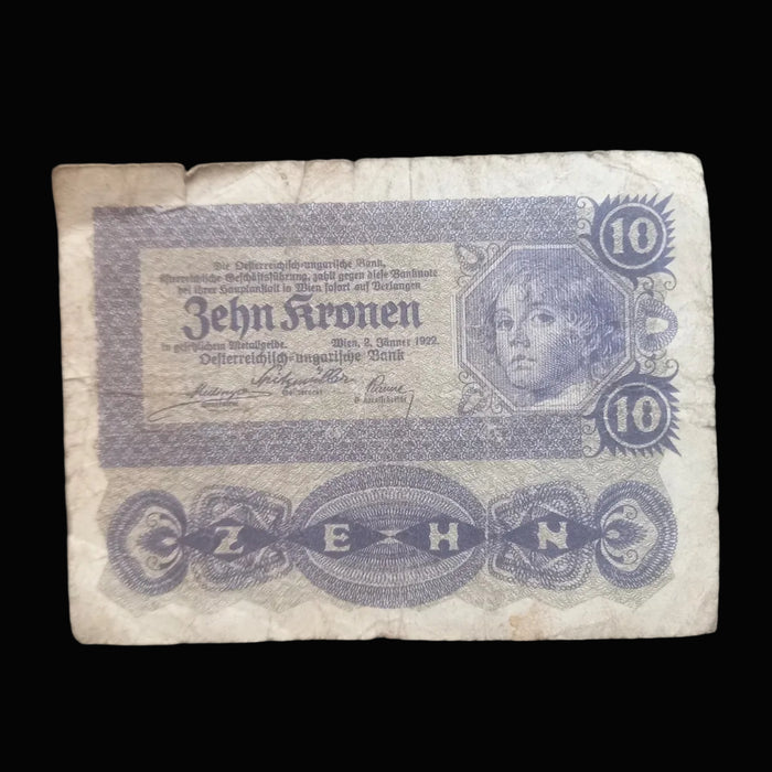 Antique Banknote 1922 Austria 10 Zehn Kronen Paper Money Collection Historic WWI 5pc Set